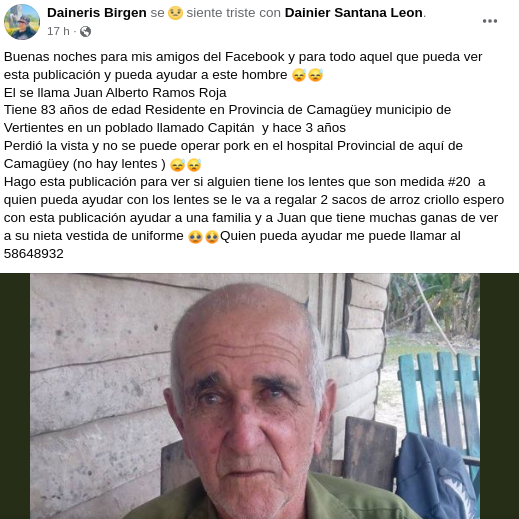 Anciano ciego por falta de lentes en Cuba